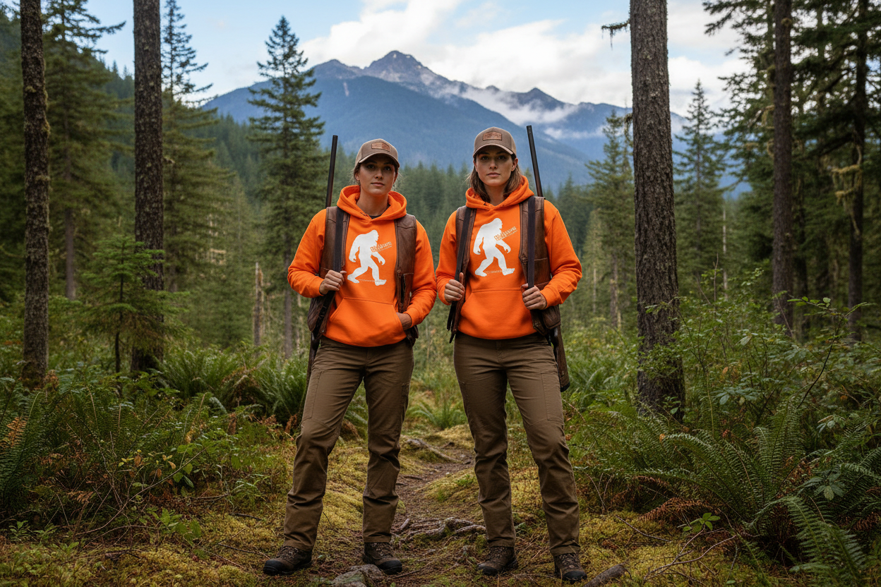 Hunting - Two Hunters, Safety Orange with White Logos